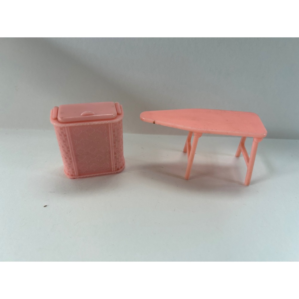 Vintage Renwal Pink Dollhouse Furniture Laundry Hamper and Ironing Board Set